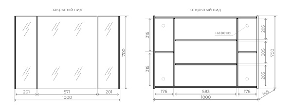 Зеркальный шкаф Style Line Лима 100 ЛС-00002343 графит фото