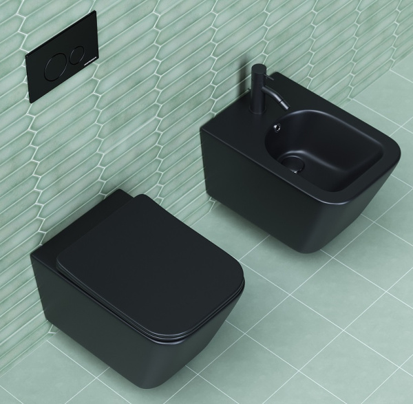 Унитаз подвесной безободковый Ceramica Nova Play Metric Rimless CN3007MB черный матовый, с сиденьем фото