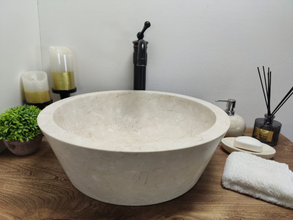 Накладная раковина из мрамора Drum Cream Medium DM-00194 (45*45*15см) фото