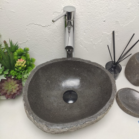 Накладная раковина из речного камня RS01324 (37*31*15) фото