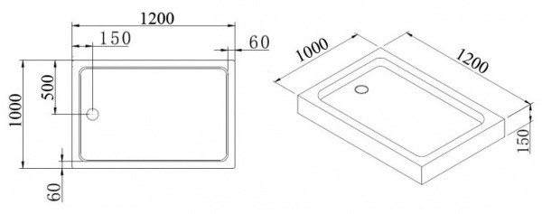 Поддон для душа Cezares Tray TRAY-A-AH-120/100-15-W 120х100 фото
