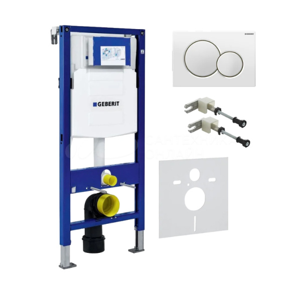 Комплект инсталляция Geberit Duofix UP 320 111.300.00.5 (111.950.00.6) с креплением 111.815.00.1, кнопкой Sigma 01 115.770.11.5 цвет белый, звукоизоляцией фото
