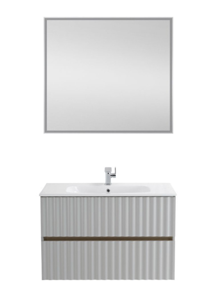 Тумба с раковиной Art&Max Elegant AM-ELEGANT-900-2C-SO-GCM-LED светло-серая матовая / с подсветкой фото