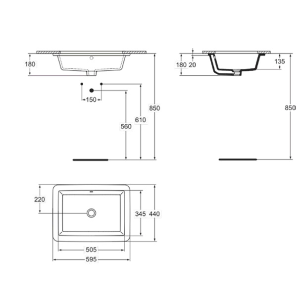 Встраиваемая раковина снизу Ideal Standard Strada K077901 59x44 фото