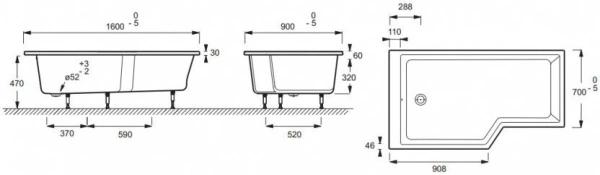 Акриловая ванна Jacob Delafon Bain Douche Neo E6D000L-00 160x90 L фото