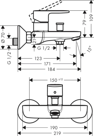 Смеситель для ванны с душем Hansgrohe Vernis Blend 71440670 черный матовый фото