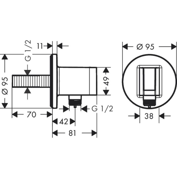 Подключение для душевого шланга Hansgrohe FixFit S 26888340 хром черный шлифованный фото