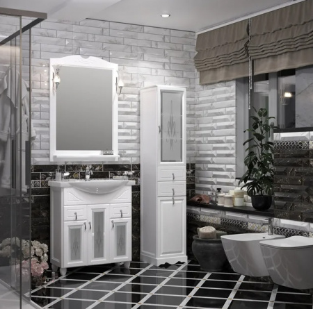 Мебель для ванной Opadiris Тибет 75 белая матовая/с художественным стеклом фото