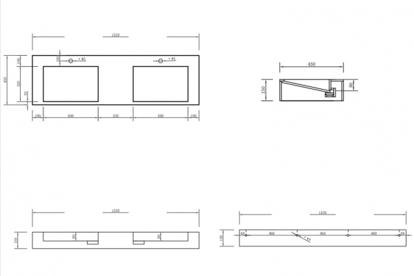 Двойная раковина подвесная Abber Stein AS2643-1.5 152x45 белая матовая фото