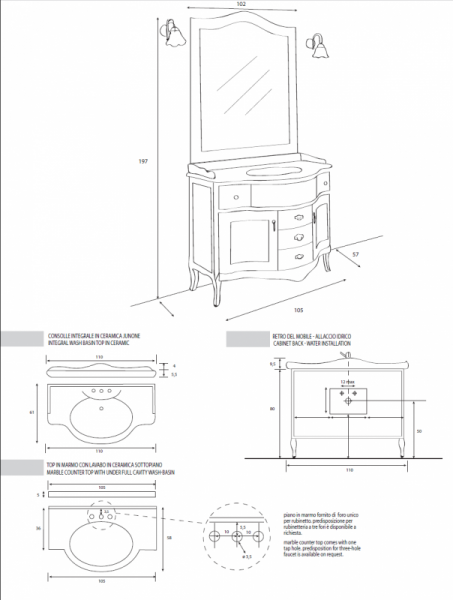 Тумба под раковину Cezares Rubino RU02/C.01.103 Noce фото