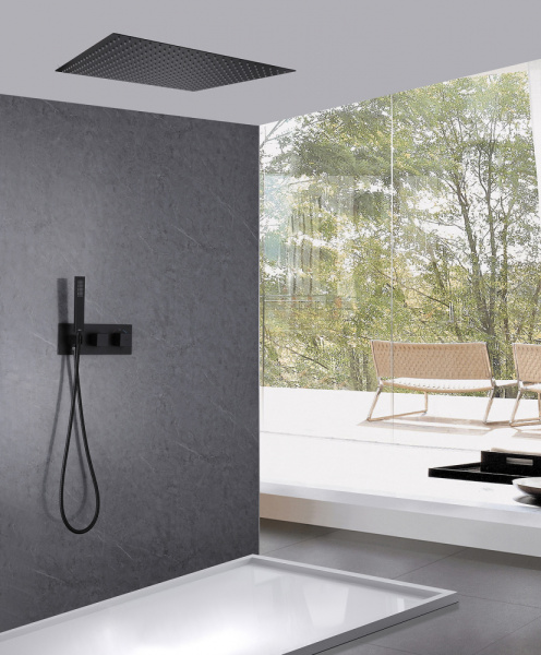 Душевая система скрытого монтажа с термостатом Abber Daheim AF8255B черная матовая фото