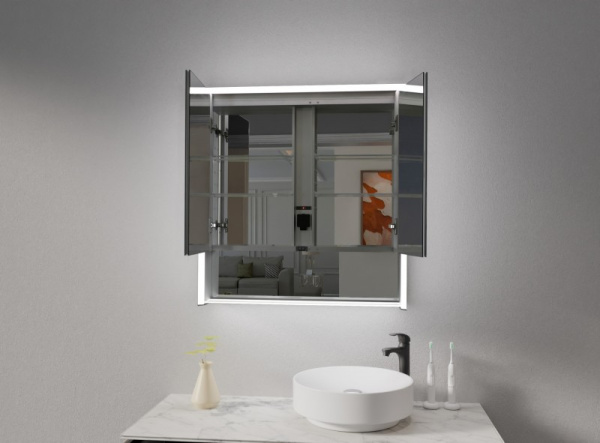 Зеркальный шкаф из алюминия Esbano ES-3828D 80x85 фото