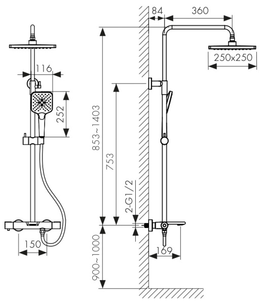 Душевая система с термостатом Kaiser Serio 05382-15 оружейная сталь фото