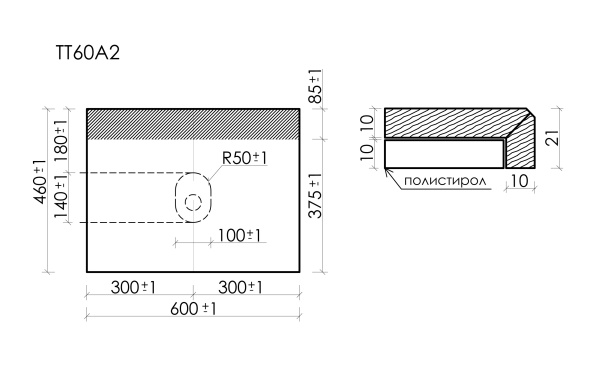 Столешница без отверстия под смеситель Sancos TT60A2 60 см, kreman фото