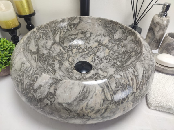 Накладная раковина из мрамора Donut Doreng Grey Medium DM-00246 (45*45*15см) фото