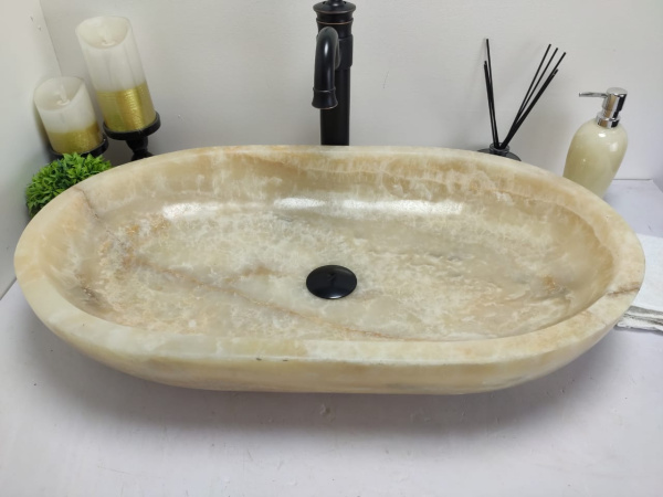 Накладная раковина из оникса Oval Sink Yellow OO-00573 (70*40*13см) фото