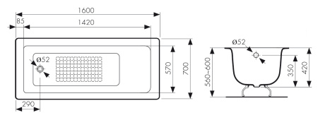 Чугунная ванна Kaiser КВ-1605 160x70 с антискользящим покрытием фото