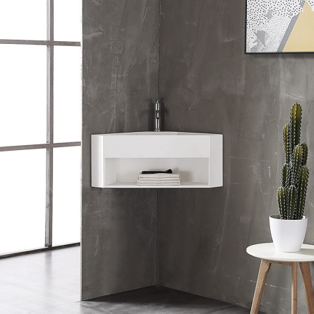 Угловая раковина с полочкой Abber Stein AS2653 белая матовая фото