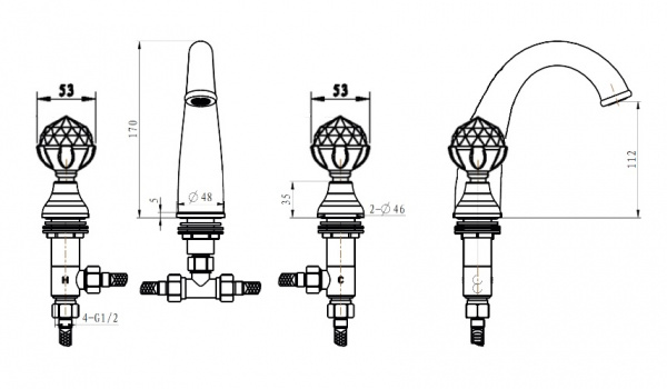Смеситель для раковины двухвентильный Boheme Brillante 357 фото