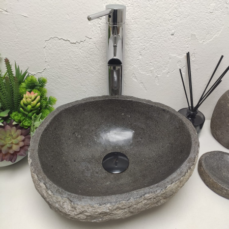 Накладная раковина из речного камня RS01324 (37*31*15) фото