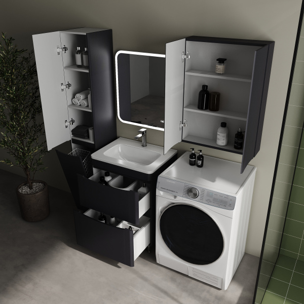 Шкаф-пенал с бельевой корзиной Style Line Бергамо СС-00002526 антискрейтч, графит L/R фото