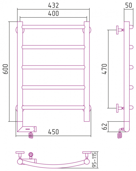 Полотенцесушитель электрический Сунержа Галант 2.0 60х40 с блоком управления слева, 00-5200-6040 фото