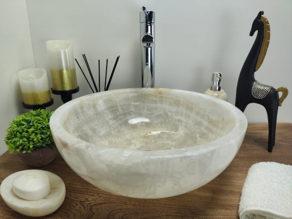 Накладная раковина из оникса Indo Bowl white Small TinLip BO-00326 фото