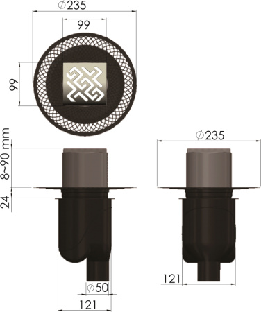 Душевой трап Berges Wasserhaus Platz Antik 091060 10x10 см, хром фото