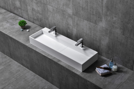 Двойная накладная раковина Abber Stein AS2642 120x40 белая матовая фото