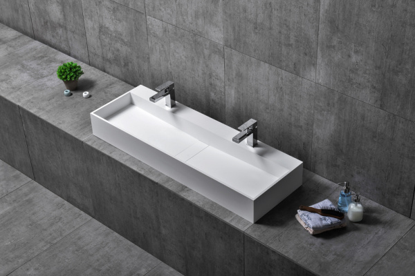 Двойная накладная раковина Abber Stein AS2642 120x40 белая матовая фото