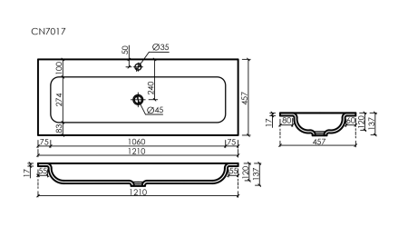 Раковина Ceramica Nova Grace CN7017MB 121x45 черная матовая фото