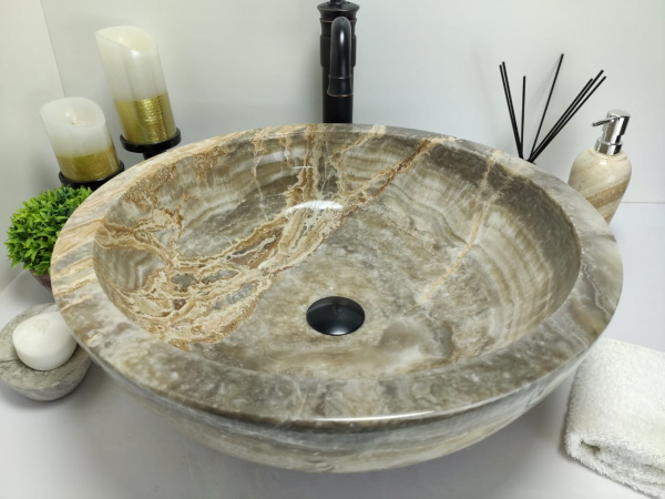 Накладная раковина из оникса Indo Bowl Grey Big BO-00010 фото