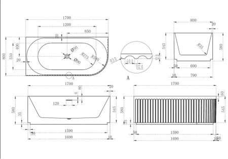 Ванна акриловая Abber AB9412-1.7 L 170x80 фото