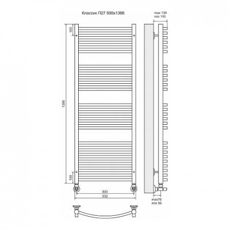 Водяной полотенцесушитель Terminus Классик стандарт П27 4620768886737 500х1386 фото