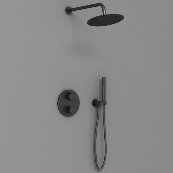 Душевая система скрытого монтажа с термостатом Vincea VSFW-101TMB черная матовая фото