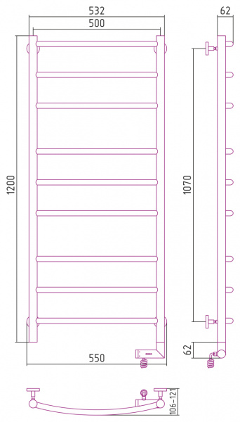 Полотенцесушитель электрический Сунержа Галант 2.0 120х50 с блоком управления справа, 00-5201-1250 фото