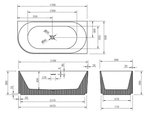 Ванна акриловая Abber AB9329-1.7 R 170x80 фото