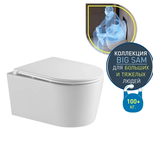 Унитаз подвесной безободковый (торнадо) для людей с крупной комплекцией DQ Schille DT1466516 с сиденьем фото