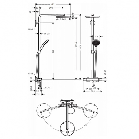 Душевая система (стойка) Hansgrohe Raindance Select S Showerpipe 240 1jet 27633000 фото
