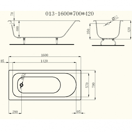 Чугунная ванна Castalia 160x70 фото