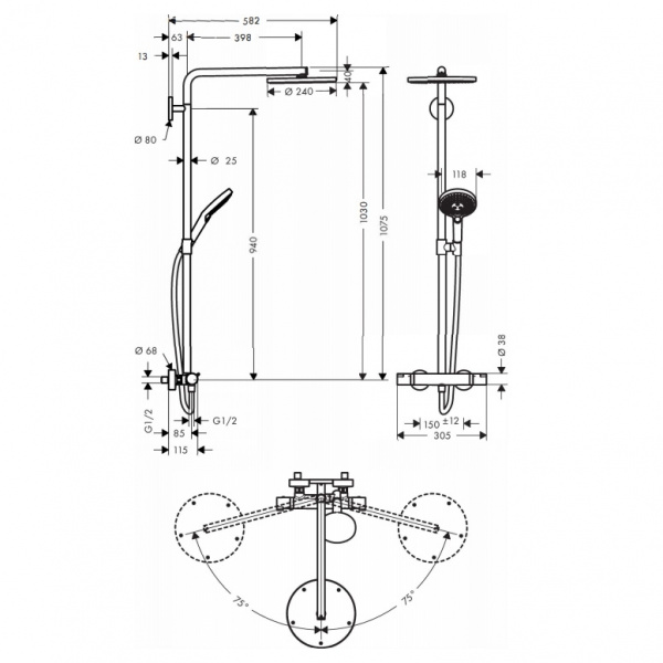 Душевая система (стойка) Hansgrohe Raindance Select S Showerpipe 240 1jet 27633000 фото