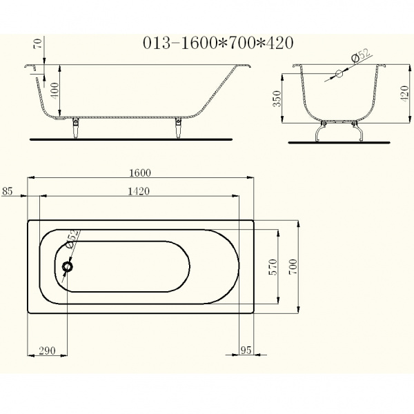Чугунная ванна Castalia 160x70 фото