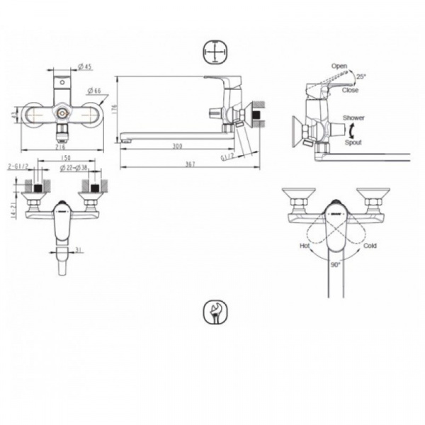 Смеситель для ванны с душем Bravat Alfa F6120178CP-01L фото