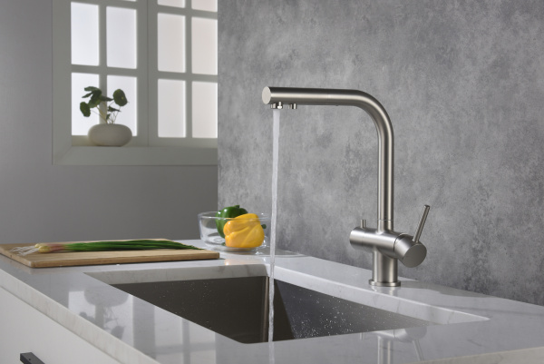 Смеситель для кухни с подключением фильтра и выдвижной лейкой Timo Saona 2356/13FL Никель фото