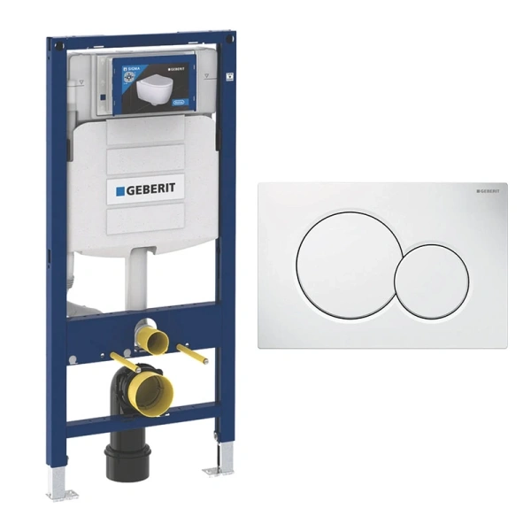 Комплект инсталляция Geberit Duofix UP 320 111.300.00.5 (111.950.00.6) с креплением 111.815.00.1, кнопкой Sigma 01 115.770.11.5 цвет белый, звукоизоляцией фото