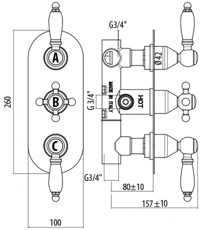 Смеситель для душа термостатический Gattoni Termostatici TS994/12DOoro фото