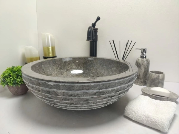 Накладная раковина из мрамора Bowl Marmo Grey Medium BM-00034 (45*45*15см) фото
