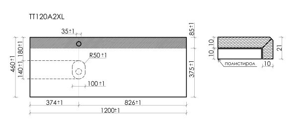 Столешница с отверстием под смеситель Sancos TT120A2XL 120 см, kreman фото