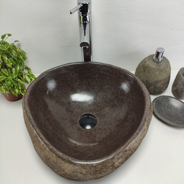 Накладная раковина из речного камня RS0910 (45*45*16) фото