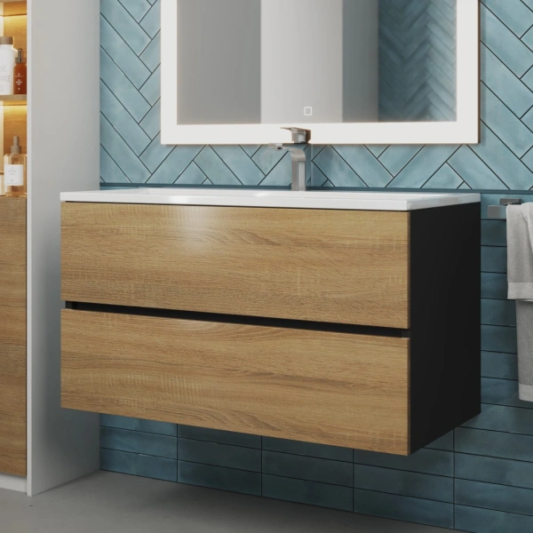 Тумба под раковину Uperwood Barsa 90 2937205253 черная/дуб сонома фото